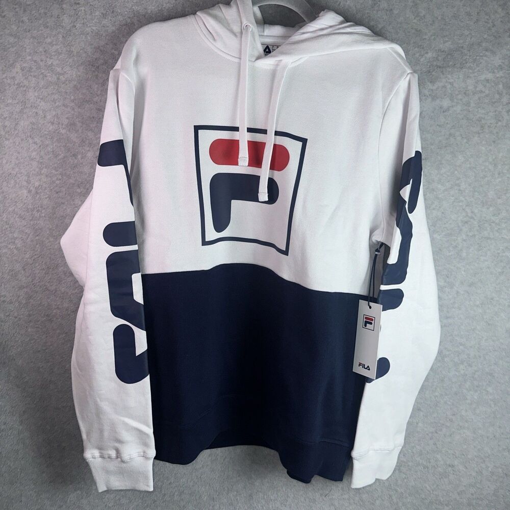 FILA Unisex Hoodie Sweatshirt M Big Pullover 3 Color White Red and Blue New - Picture 2 of 6